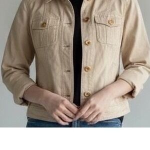 WHITE HOUSE BLACK MARKET WHBM Beige Utility Jacket Size 4 top button missing